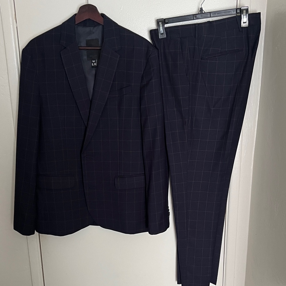 New Look Dark Blue Checkered Suit